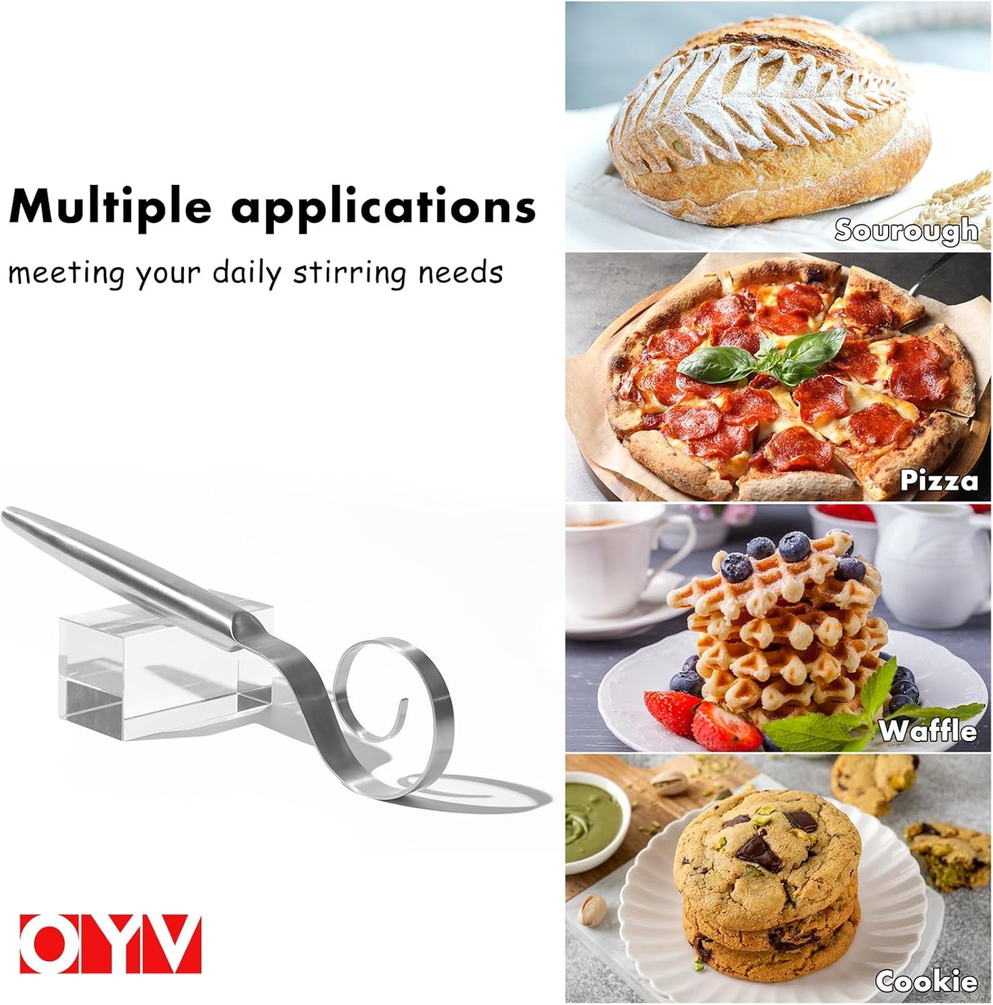 OYV Seamless Dough Whisk, 18/10 Stainless Steel Danish Dough Wisk, 9" Bread Whisk for Sourdough, Cookies, Pizza, Pastry, Dishwasher Safe Dough Hook