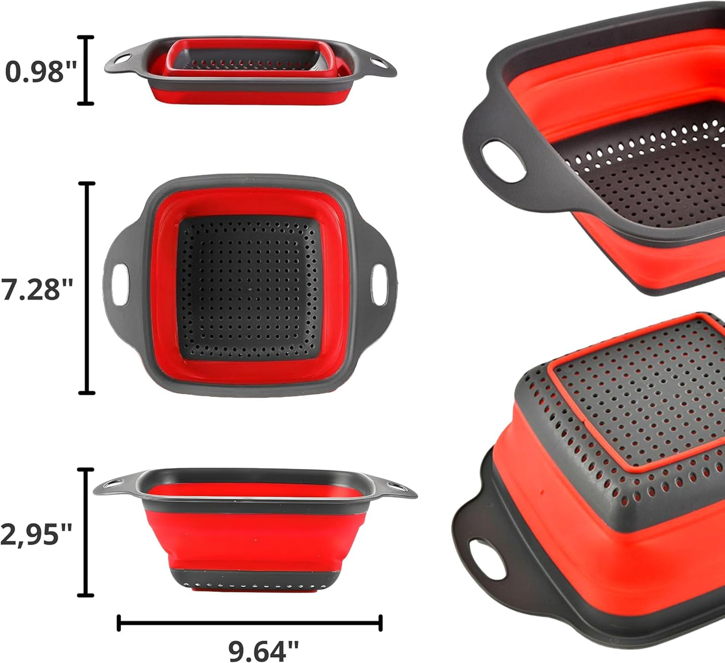 Green Kitchen Strainer Colander Set - 2 PCS Multifunctional Colander Silicone Food Strainers for Kitchen for Pasta and Spaghetti Collapsible with Plastic Handles