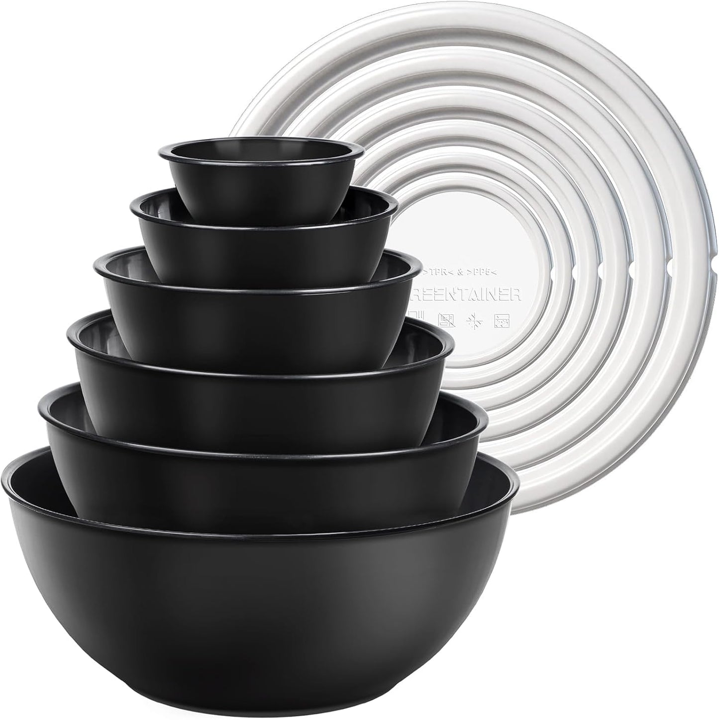 Greentainer Plastic Mixing Bowls with Lids Set for Kitchen, 6 Set Nesting Bowls for Mixing, Baking, Prepping, Cooking and Serving Food, Mixing Bowls Dishwasher, Microwave Safe