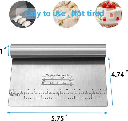Pro Dough Pastry Scraper/Cutter/Chopper Stainless Steel Mirror Polished with Measuring Scale Multipurpose- Cake, Pizza Cutter - Pastry Bread Separator Scale Knife 2PCS