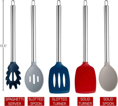 COOK WITH COLOR Silicone Cooking Utensils, Kitchen Utensil Set, Easy to Clean Silicone Kitchen Utensils, Cooking Utensils for Nonstick Cookware, Kitchen Gadgets Set, 10 Pieces, Green