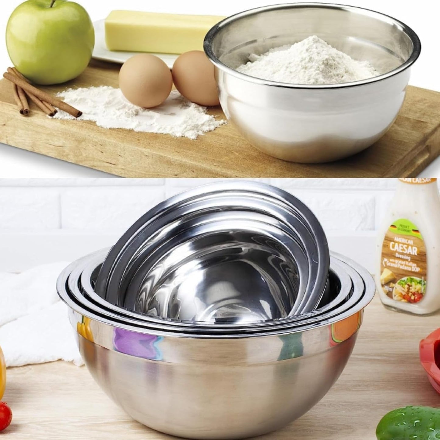WEPSEN 5-Speed Electric Hand Mixer, 4 Large Mixing Bowls Set, Handheld Mixers with Whisks Beater, Stainless Steel Metal Nesting Bowl Measuring Cups Spoons Kitchen Cake Blender for Baking Supplies