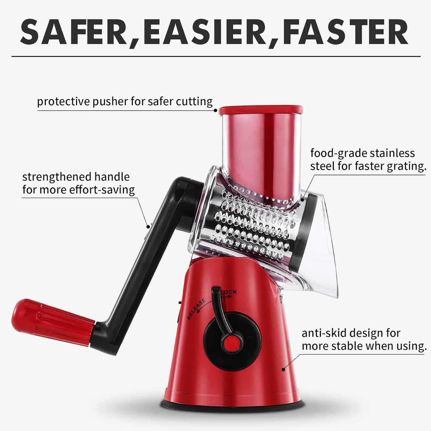 Rotary Cheese Grater, 3 in 1 Cheese Shredder Grater Rotary with Handle, Vegetable Mandoline Slicer Shredder for Vegetable, Cheese, Nut