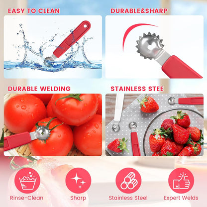 5 Pcs Tomato Corer Tool Strawberry Huller Stem Remover, Handle with hole, Stainless Steel, Fruit Corer Tool for Tomato Strawberry (Red+White)