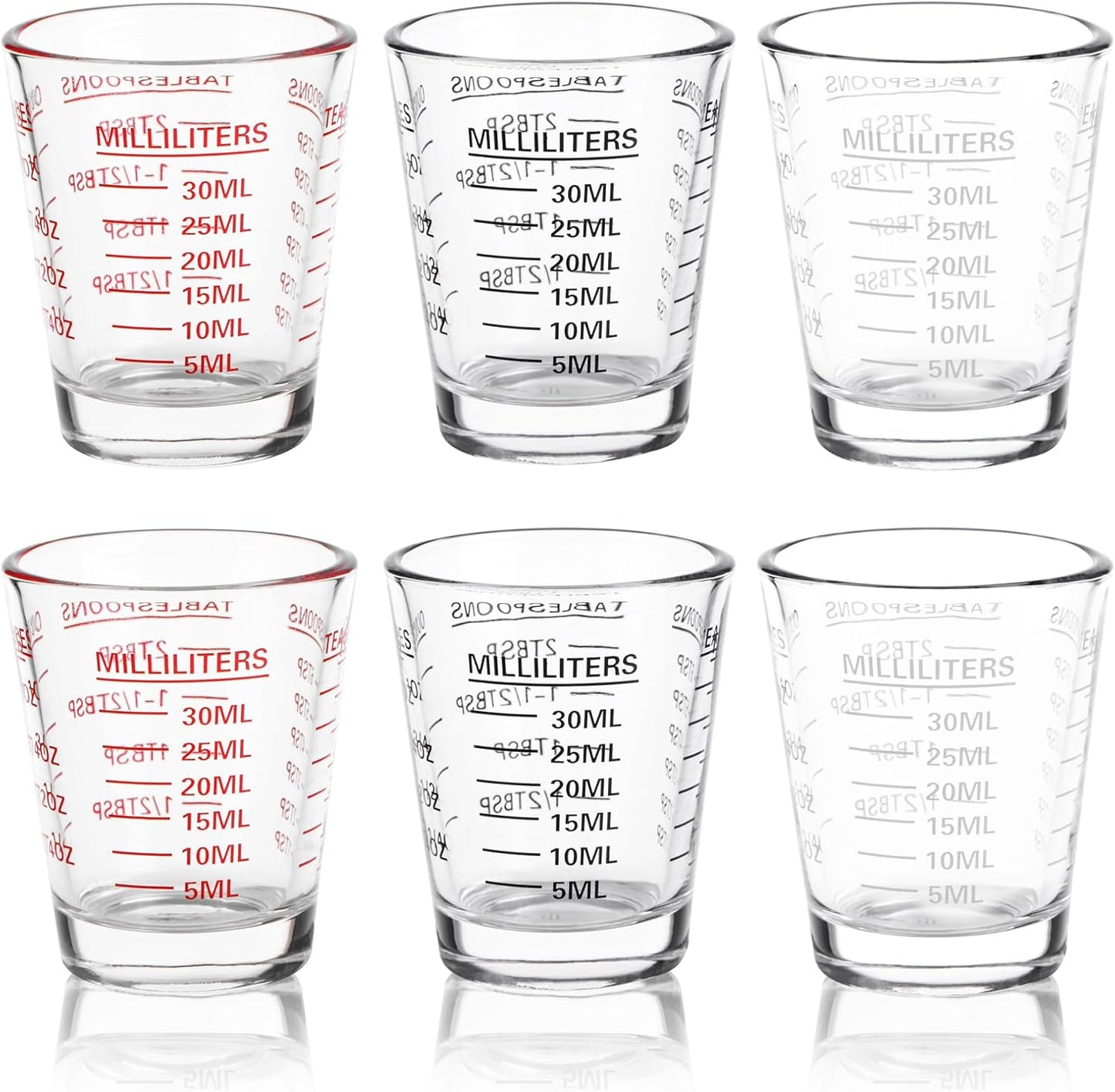 SAIAOKJ Shot Glasses Measuring Cup Set 2PACK Espresso Shot Glasses Liquid Heavy Glass 26-Incremental Measurement 1 OZ, 2 TBS, 6 TSP, 30 ML Kitchen Tools (Red)
