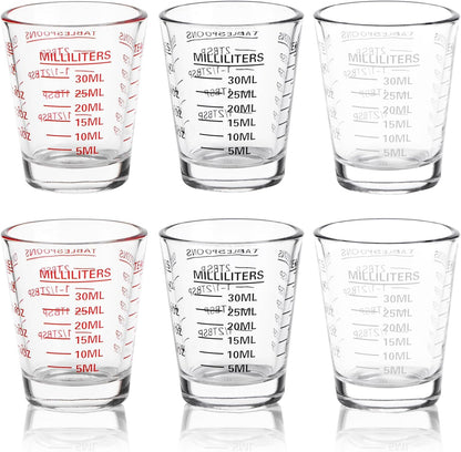 SAIAOKJ Shot Glasses Measuring Cup Set 2PACK Espresso Shot Glasses Liquid Heavy Glass 26-Incremental Measurement 1 OZ, 2 TBS, 6 TSP, 30 ML Kitchen Tools (Red)