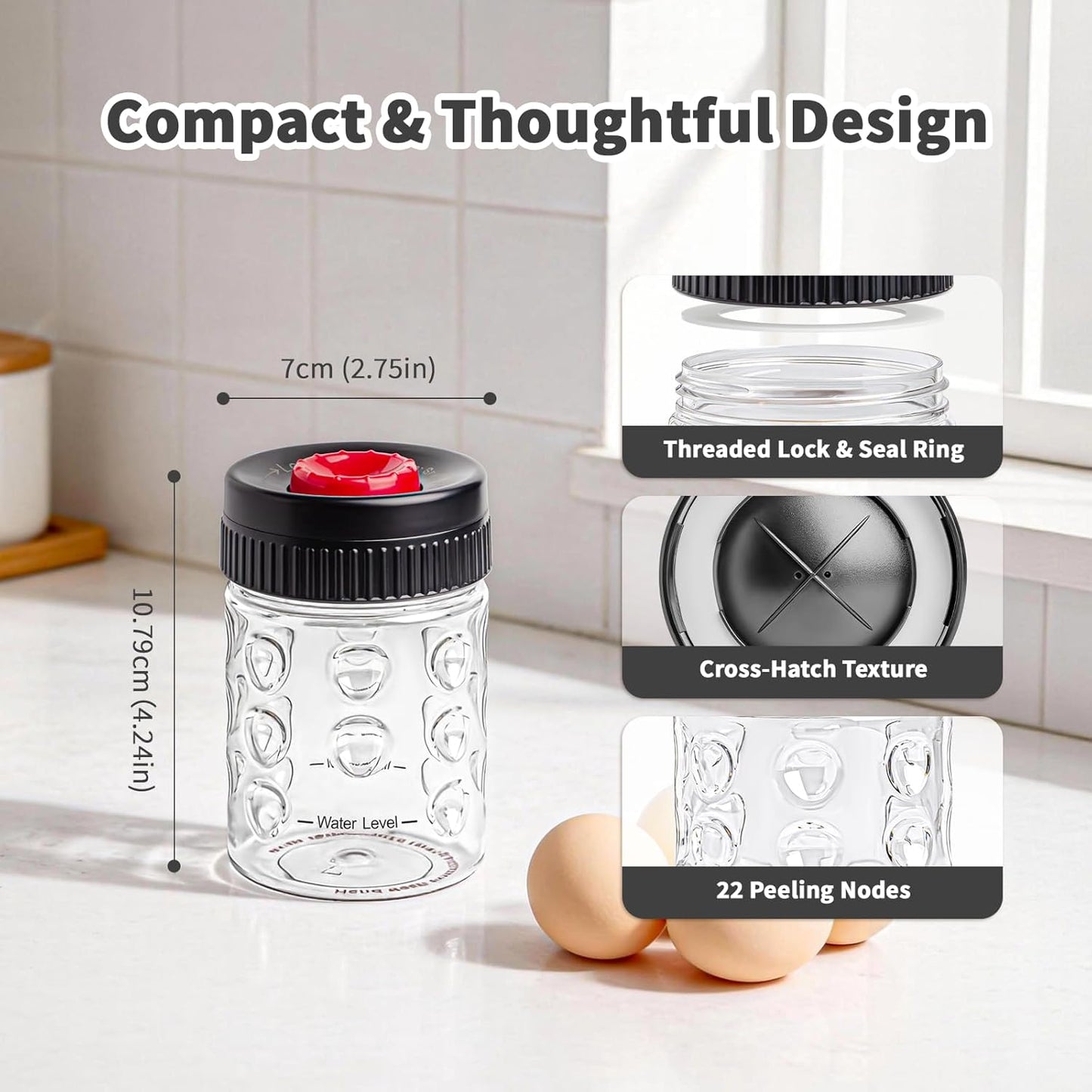 Luvan 2-in-1 Egg Peeler & Piercer Tool for Hard-Boiled Eggs – Built-in Hole Puncher & Quick Shake Egg Shell Remover for Cooking, Salads, Deviled Eggs, Breakfast Prep
