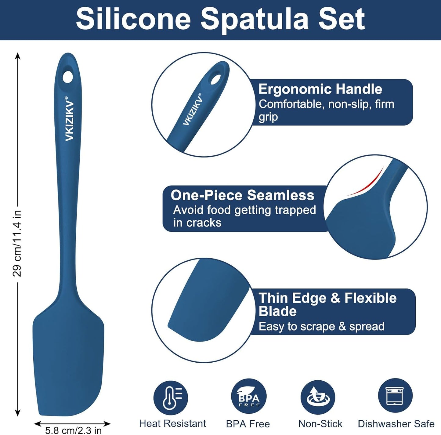 4 Pcs Silicone Spatula Set, 11.4 In, 600°F Heat Resistant Rubber Spatulas for Baking, Cooking & Mixing, Flexible and Non-Stick Kitchen Utensils, Seamless & Dishwasher Safe (Multicolor)