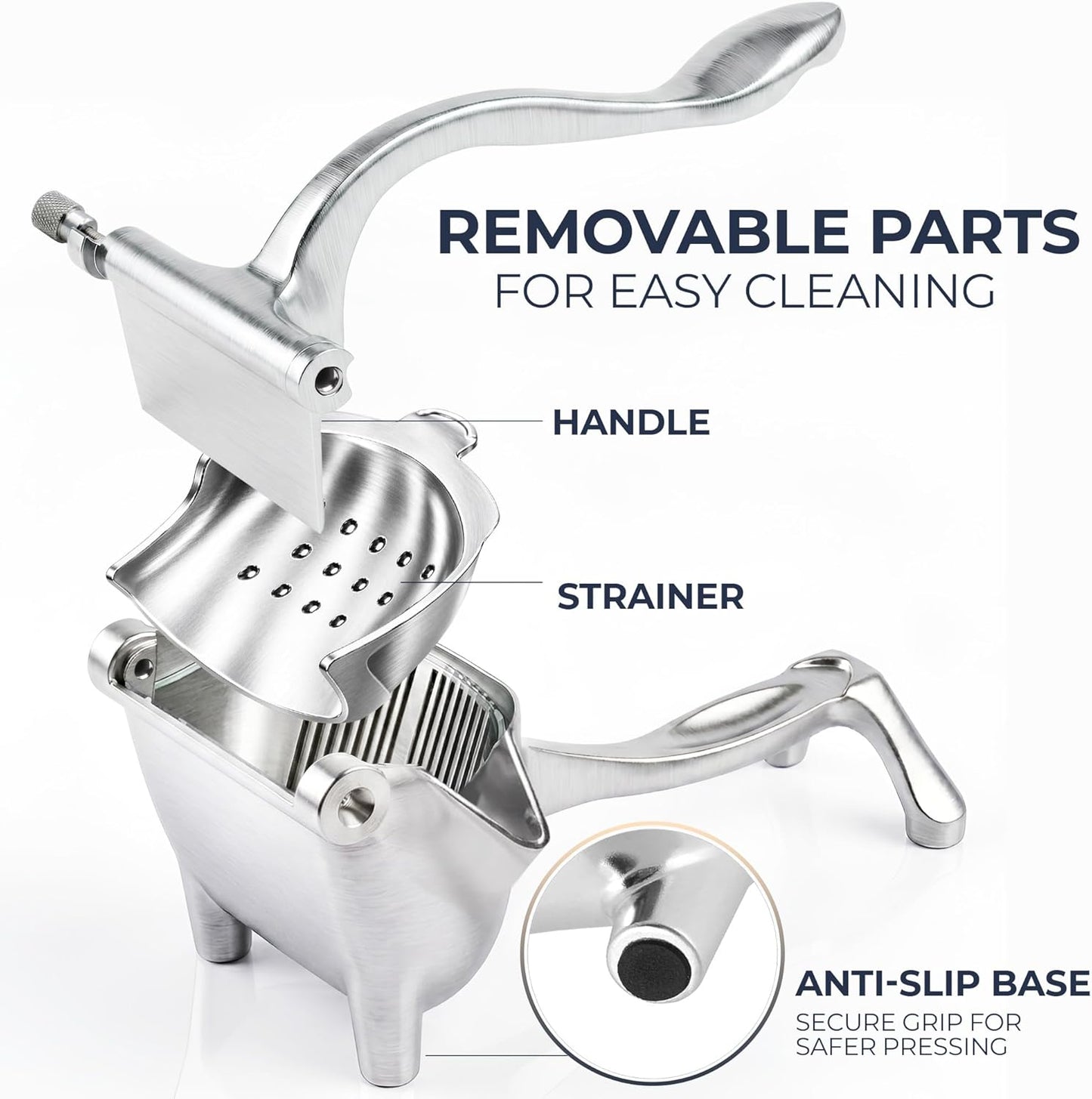 Zulay Manual Fruit Juicer- Heavy Duty Juice Press Squeezer with Detachable Lever & Removable Strainer - Fruit Press & Hand Juicer For Pomegranates, Lemons, Oranges, and More (Yellow)