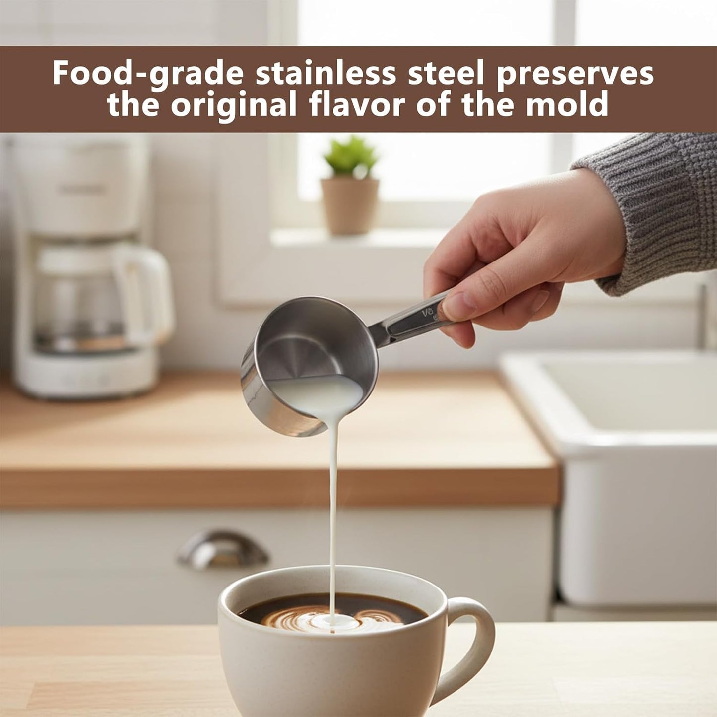 4 Pcs 1/3 Cup Scoop 80 ml Stainless Steel Measuring Cups Coffee Food Scoop for Liquid, Kitchen Wet and Dry Ingredients, Baking