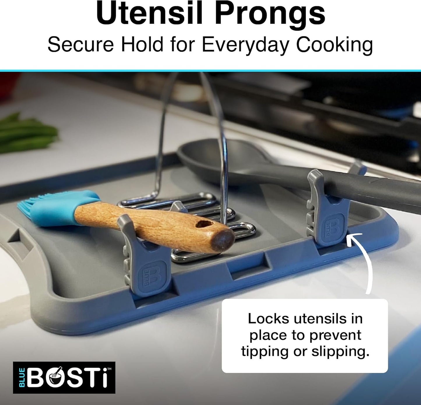 Nottaslip Utensil Prong Pot Spoon Holder - Premium Silicone Spoon Rest - Heat-Resistant to 550°F, BPA-Free, Dishwasher Safe Utensil Pot Clip, Fits Most Pots & Pans - Non-Slip Silicone - 2PK, Black