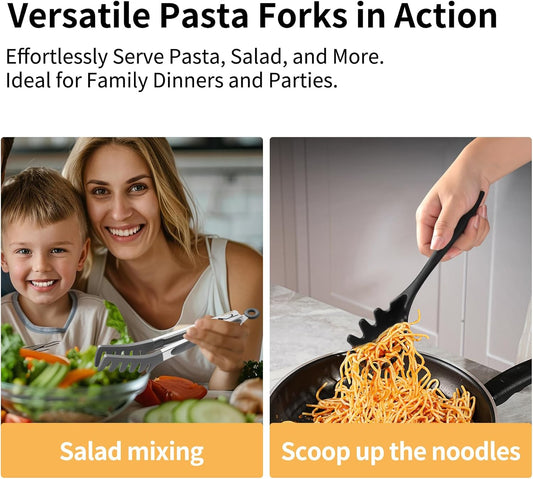 3-in-1 Pasta Server Set with Non-Slip Ergonomic Handles - Heat Resistant Silicone Spaghetti Spoon, Pasta Tong & Strainer - Perfect for Cooking, Serving, and Draining, Dishwasher Safe