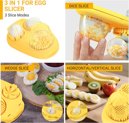 1 Pcs Heavy Duty Egg Slicer with 3 Cutting Modes, Stainless Steel Egg Cutter for Hard Boiled Eggs, Strawberry, Grape, Mushroom, Kitchen Dicer Tool, Send Goods From Local Warehouse