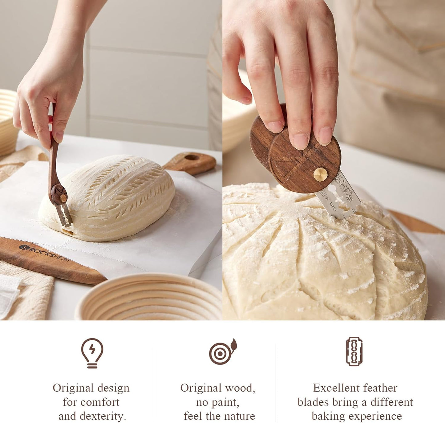 Bench Scraper & Chopper, Stainless Steel Dough Cutter with Wooden Handle, Thick Sharp Blades Pizza Bread Cutter, Multipurpose Kitchen Tool for Baking Cooking