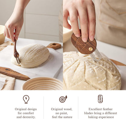 Bench Scraper & Chopper, Stainless Steel Dough Cutter with Wooden Handle, Thick Sharp Blades Pizza Bread Cutter, Multipurpose Kitchen Tool for Baking Cooking