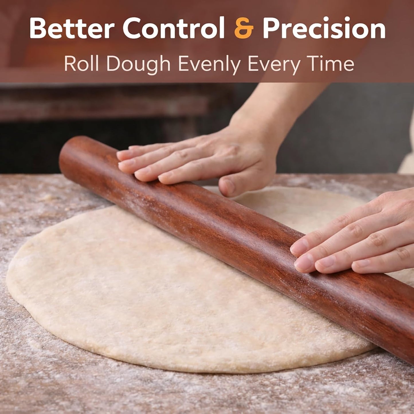 17 Inch French Rolling Pin, Wooden Dough Roller for Baking, Solid Wood Tapered Rolling Pin for Pizza, Pie Crust, Cookies, Pastry, Non-Stick, Easy Control Kitchen Baking Tool, European Beech Wood