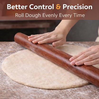 17 Inch French Rolling Pin, Wooden Dough Roller for Baking, Solid Wood Tapered Rolling Pin for Pizza, Pie Crust, Cookies, Pastry, Non-Stick, Easy Control Kitchen Baking Tool, European Beech Wood