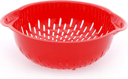 Mintra Home Mixing Bowl w/Colander (Large 4.5L, Red) - For Washing & Draining Fruits And Vegetables - Heavy Duty Plastic for Baking, Cooking Supplies - Dishwasher Safe