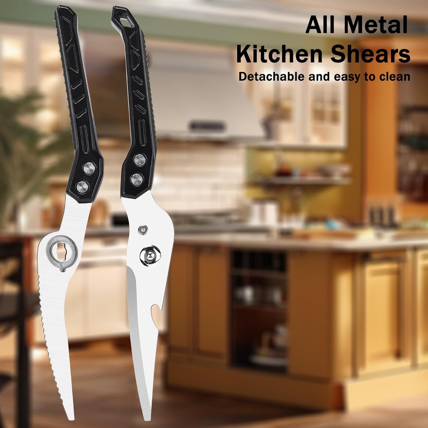 Heavy Duty Kitchen Poultry Shears - Professional Food Scissors for Spatchcocking Chicken, Cutting Raw Meat & Poultry Bones, Thick Steel Blades, Spring-Loaded, Dishwasher Safe Black