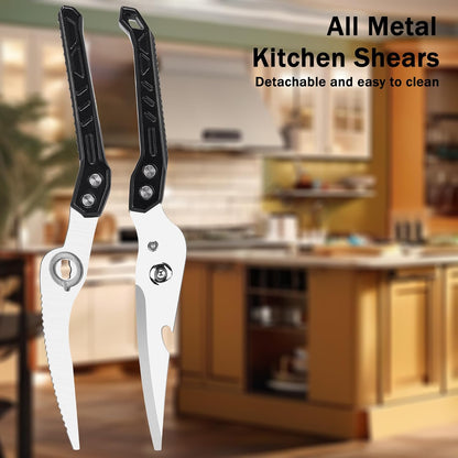 Heavy Duty Kitchen Poultry Shears - Professional Food Scissors for Spatchcocking Chicken, Cutting Raw Meat & Poultry Bones, Thick Steel Blades, Spring-Loaded, Dishwasher Safe Black