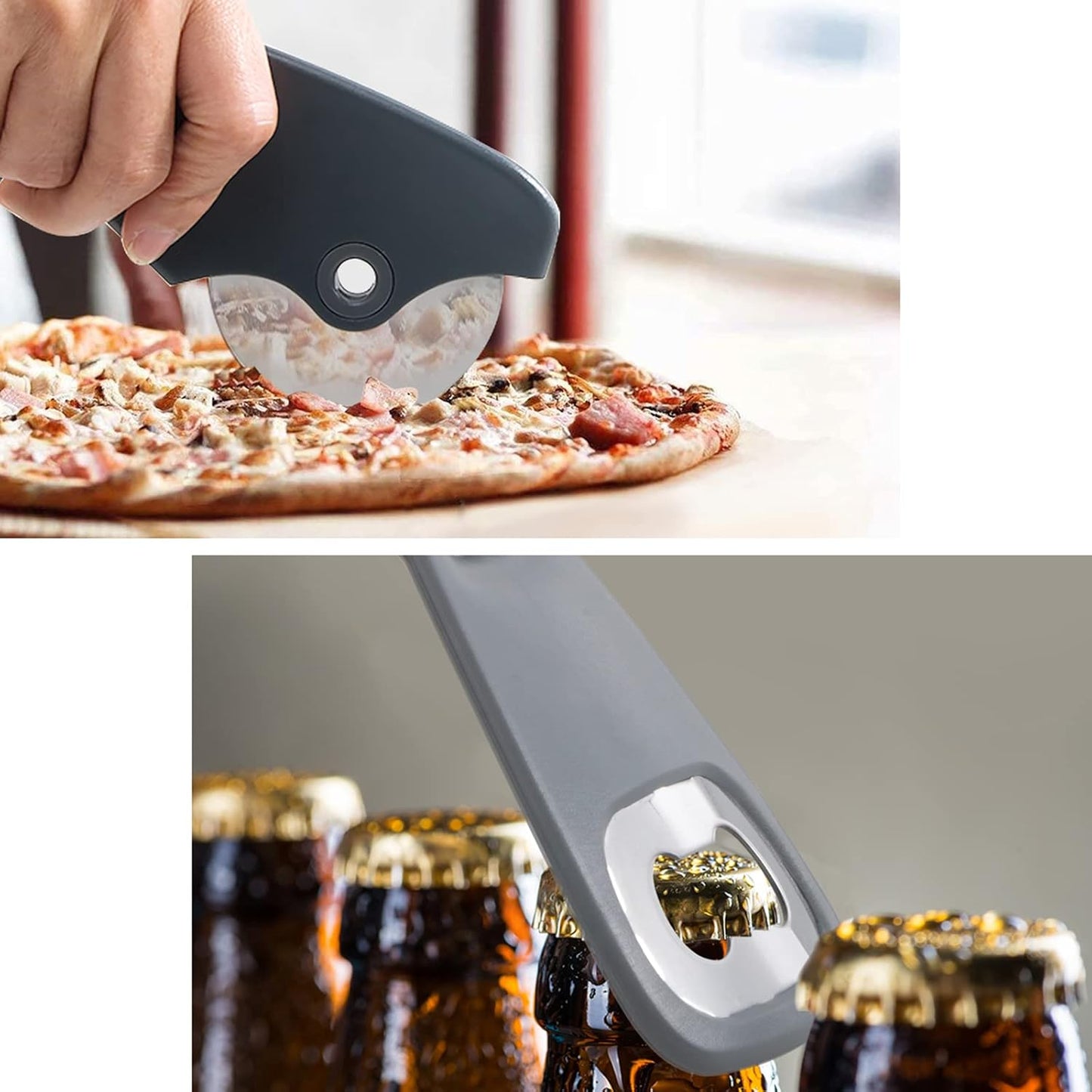Kitchen Gadgets Set 5 Pieces, Space Saving Cooking Tools Kitchen Accessories - Fruit/Vegetable Peeler, Cheese/Chocolate Grater, Bottle Opener, Pizza Cutter, Garlic/Ginger Grinder Gift Set (Black)