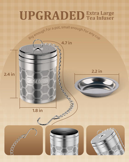 House Again Tea Infusers, Extra Fine Mesh Tea Strainers for Loose Tea, Updated Slim Threaded Lid & 304 Stainless Steel, Loose Leaf Tea Steeper for Brew Tea Spices & Seasonings