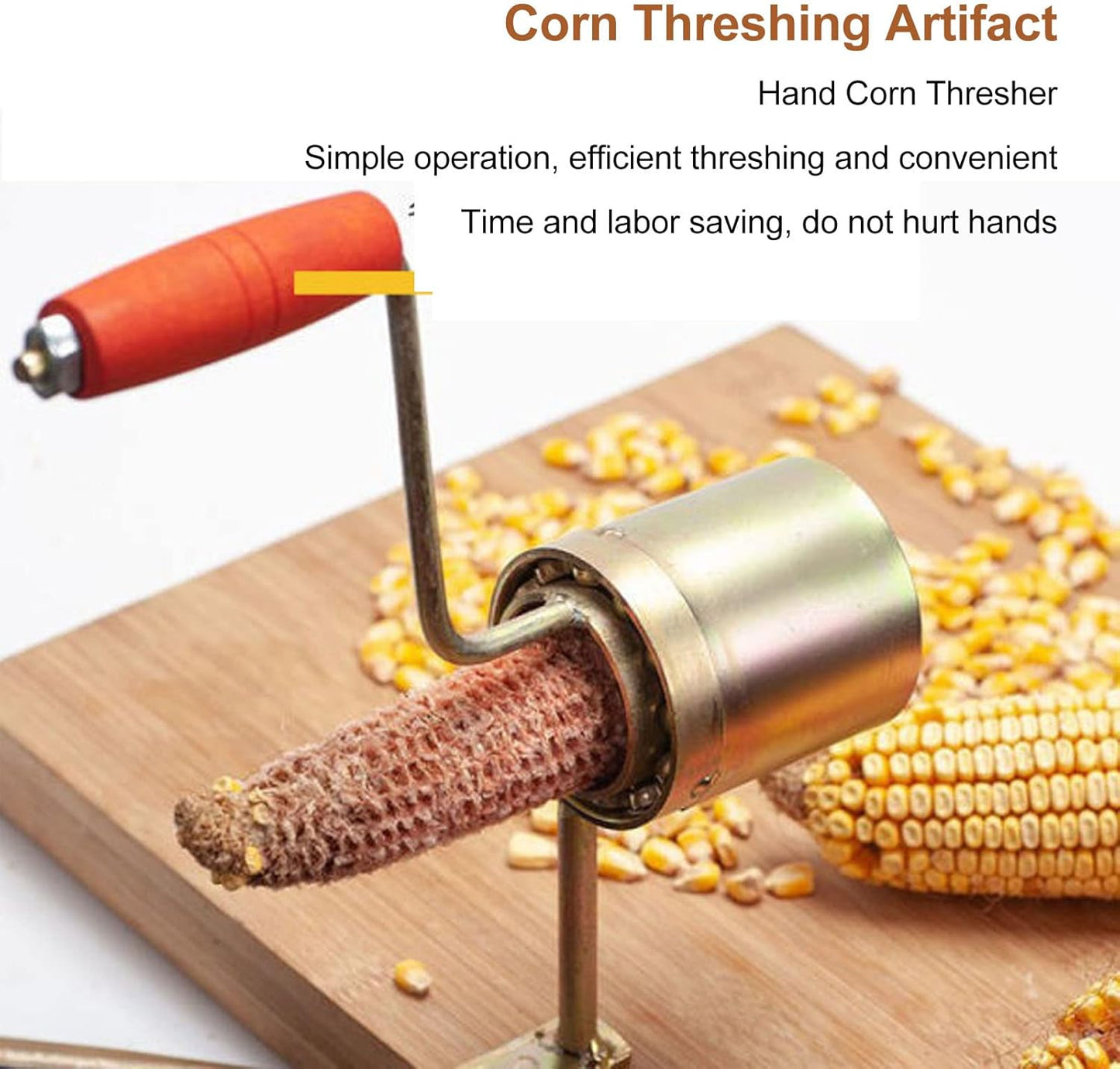 Hand Crank Corn Thresher Dry Corn Sheller Manual Corn Sheller Peeling Clamping Stripper with Wood Handle for Farms and Families