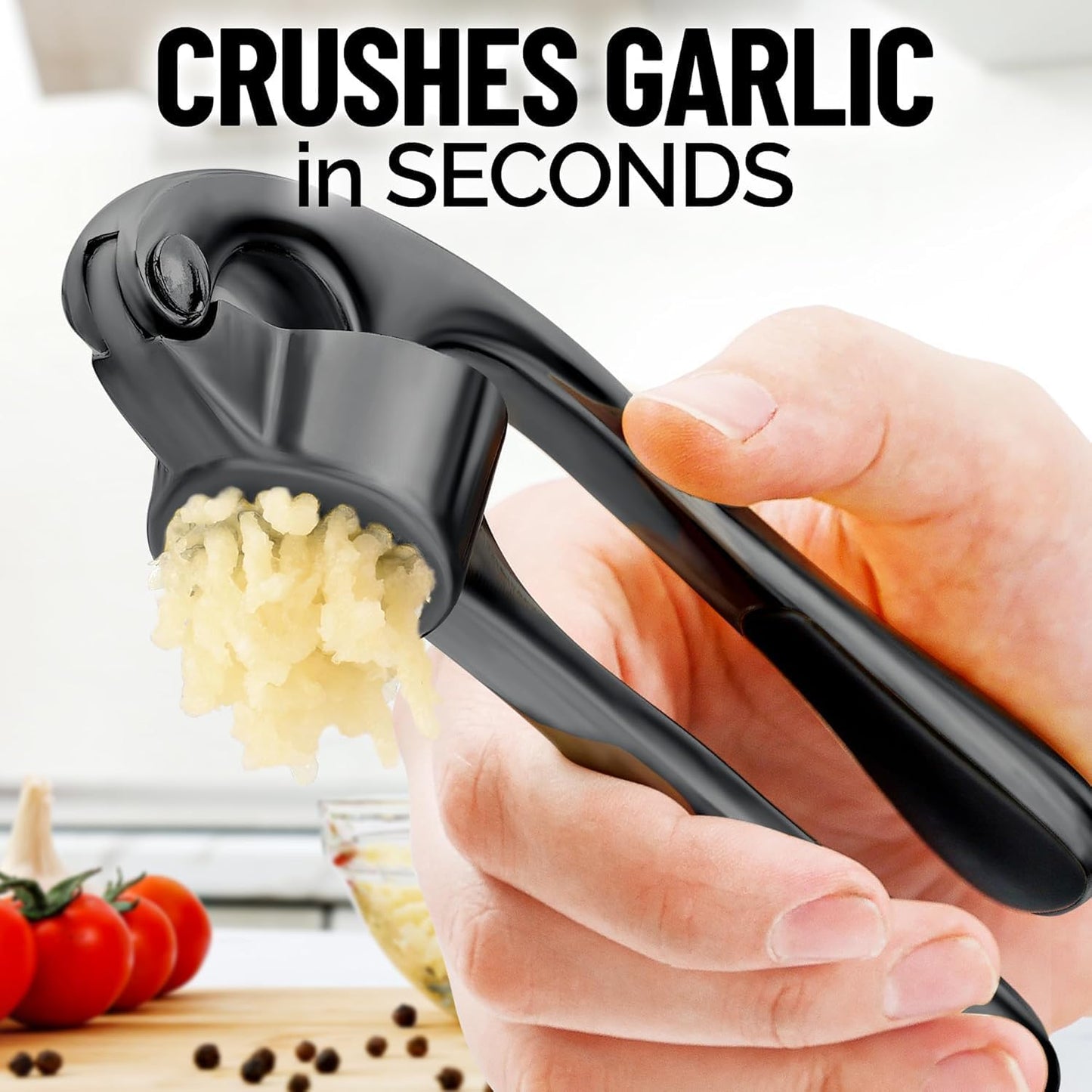 Zulay Kitchen Premium Garlic Press Set - Rust Proof Professional Garlic Mincer Tool - Easy-Squeeze, Easy-Clean with Soft, Ergonomic Handle - Silicone Garlic Peeler & Brush (Silver)