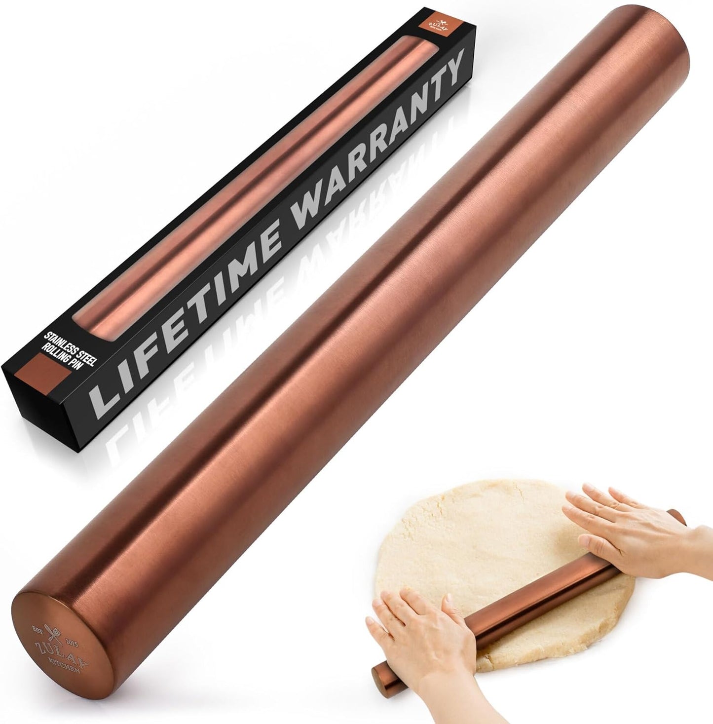 Zulay Kitchen 15.9 inch Professional Stainless Steel Rolling Pin - Lightweight Metal French Rolling Pin - Perfect for Baking, Fondant, Pizza Dough Roller, Dumpling