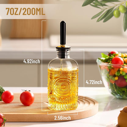 Baalaka Glass Oil Bottles 7OZ, Olive Oil Dispenser Bottle for Kitchen with Metal Spout, Elegant Glass Cooking Dispenser for Kitchen