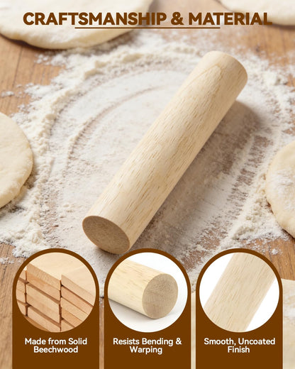 6 Inch Small Wooden Rolling Pin, 4 PCS Dumpling Dough Roller Wooden Mini Rolling Pins, Wooden Rolling Pin Set for Fondant, Pasta, Bread, Pastry, Cookies, Pizza, Pie Kitchen Utensil Tool