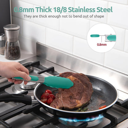 600ºF Heat Resistant Kitchen Tongs: U-Taste 9 inch Silicone Cooking Tong with Firm Sealed Non Stick Rubber Tips & Silicon Coated 18/8 Stainless Steel Handle & Smooth Locking for Serving Salad (Black)