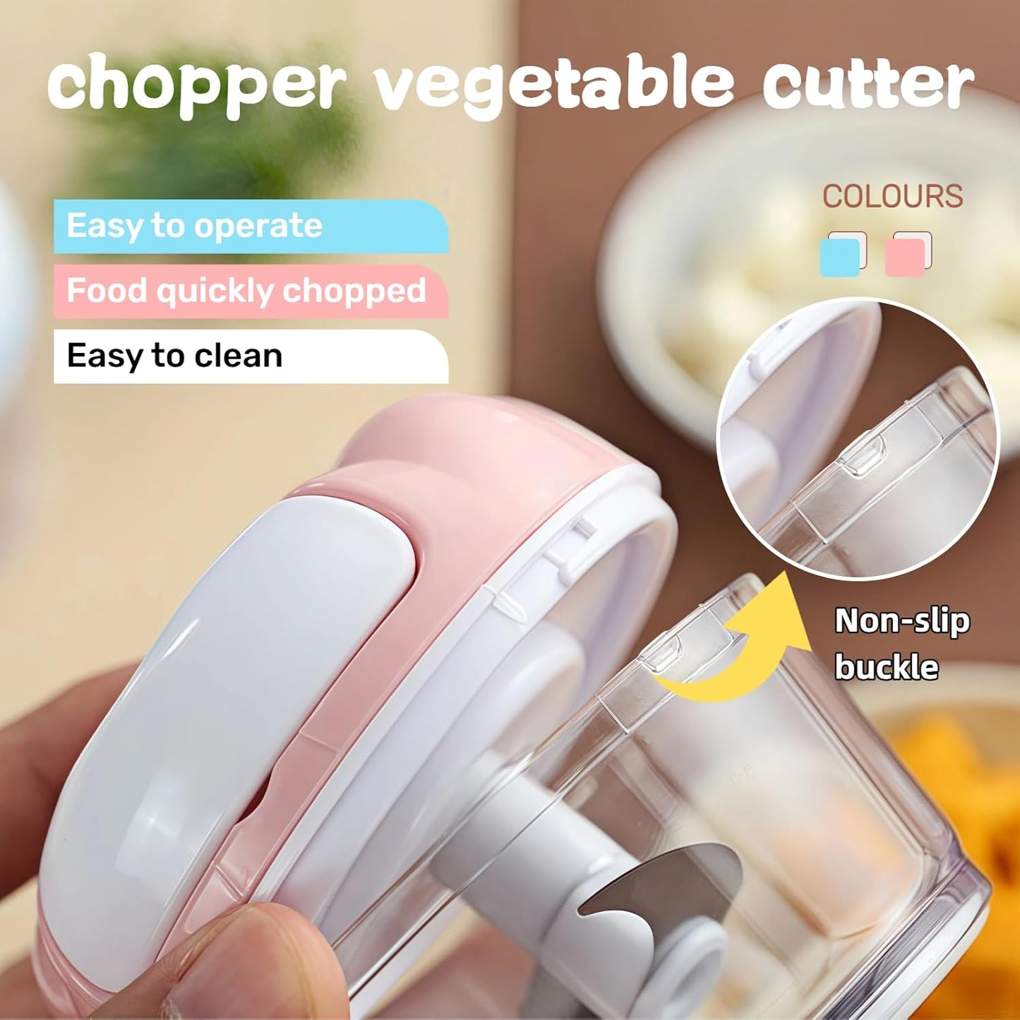 Mini Manual Food Processor Vegetable Chopper,Portable Hand Pull String Onion Chopper for Veggies, Fruits, Garlic, Nuts, Herbs, Ice cube,Cooking Gadgets & Kitchen Essentials,160ml (Blue)