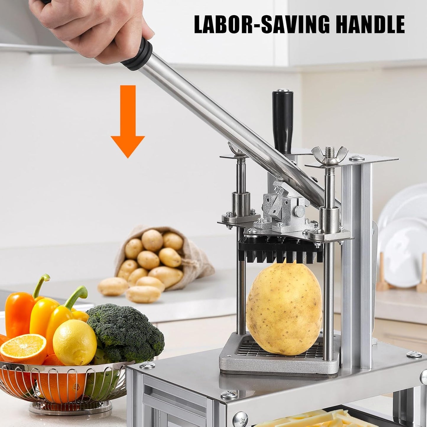 Commercial Vegetable Fruit Chopper, Stainless Steel French Fry Cutter with 4 Replacement Blades, Heavy Duty Vegetable Chopper Dicer for Potato Onion Carrot Cucumber