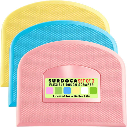 SURDOCA Dough Scraper Bench Scraper - 3P 4.7x3.7" Plastic Flexible Bowl Scraper, Sharp Edge & Angles Cake Scraper. Non-Slip Bakeware Decorating Tools Sculpting & Modeling Tools - Green+White+Green - Colors B