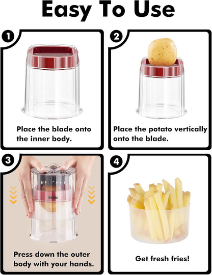 French Fry Cutter, Professional Home Style Onion Chopper, Vegetable Chopper Dicer Manual, Easy to Clean, Ultra Sharp Blades Thick-Strip Fry Cutter Apple Slicer and Corer, 3 Blades