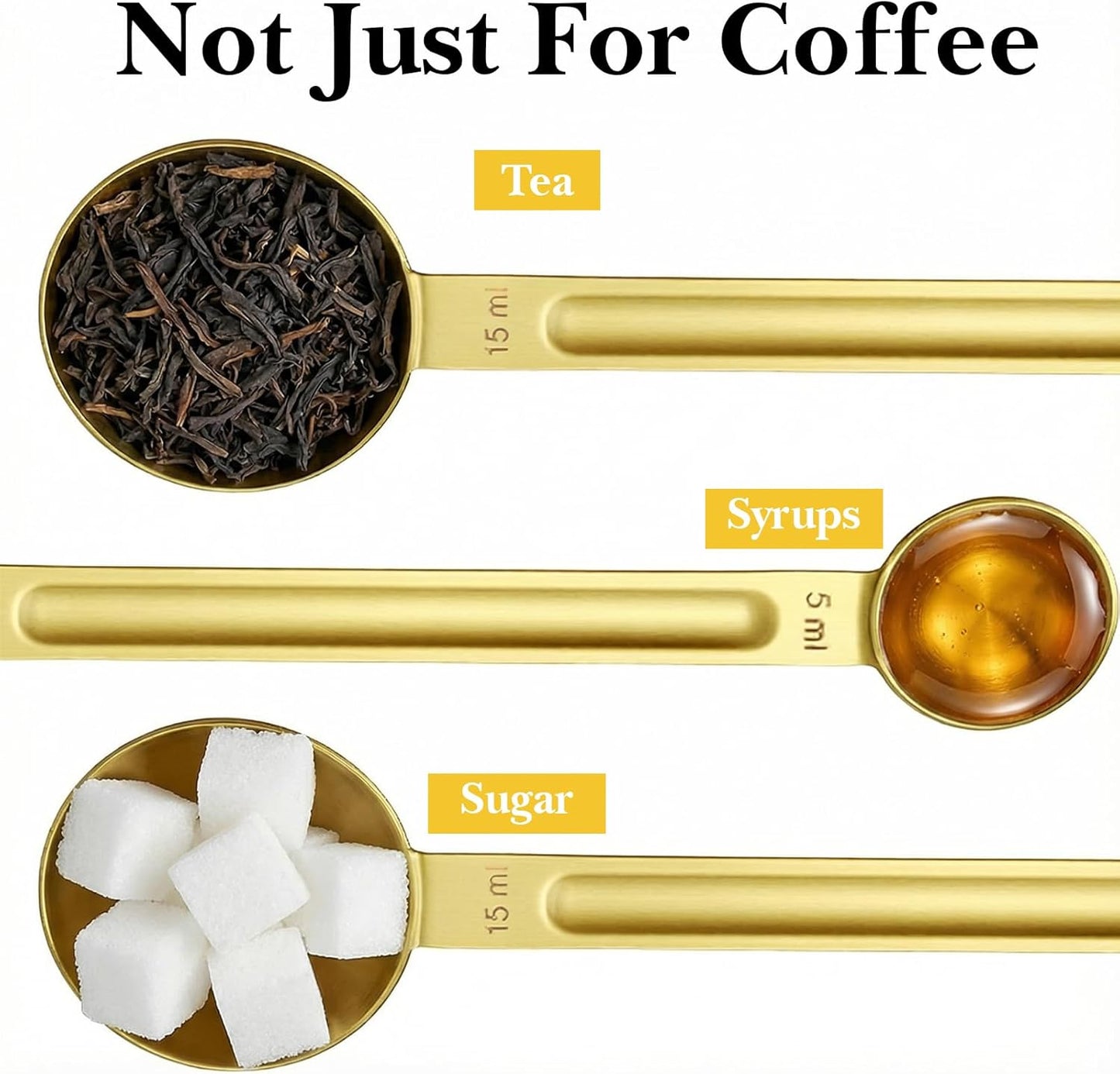 Double Sided Measuring Spoons, Stainless Steel Coffee Spoons, Teaspoon Measuring Spoon, Dual Measure 1 Tsp 5ml and 1 Tbsp 15ml, Long Handle Coffee Scoop for Baking and Kitchen