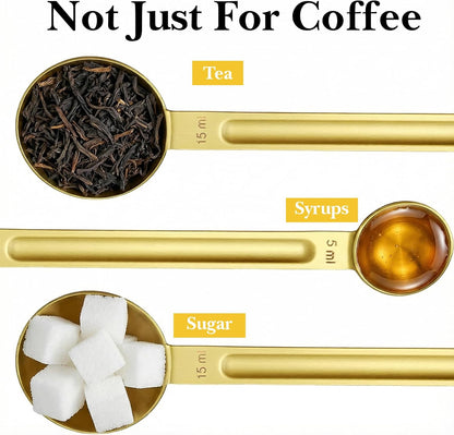 Double Sided Measuring Spoons, Stainless Steel Coffee Spoons, Teaspoon Measuring Spoon, Dual Measure 1 Tsp 5ml and 1 Tbsp 15ml, Long Handle Coffee Scoop for Baking and Kitchen