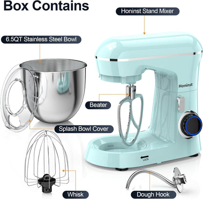 Honinst Stand Mixer, 6.5QT 10-Speed Tilt-Head Electric Stand Mixer, 3-In-1 Kitchen Mixer with Bowl, Dough Hook, Whisk and Beater, Food Mixer for Baking, Cake and Most Home Cooks, Black