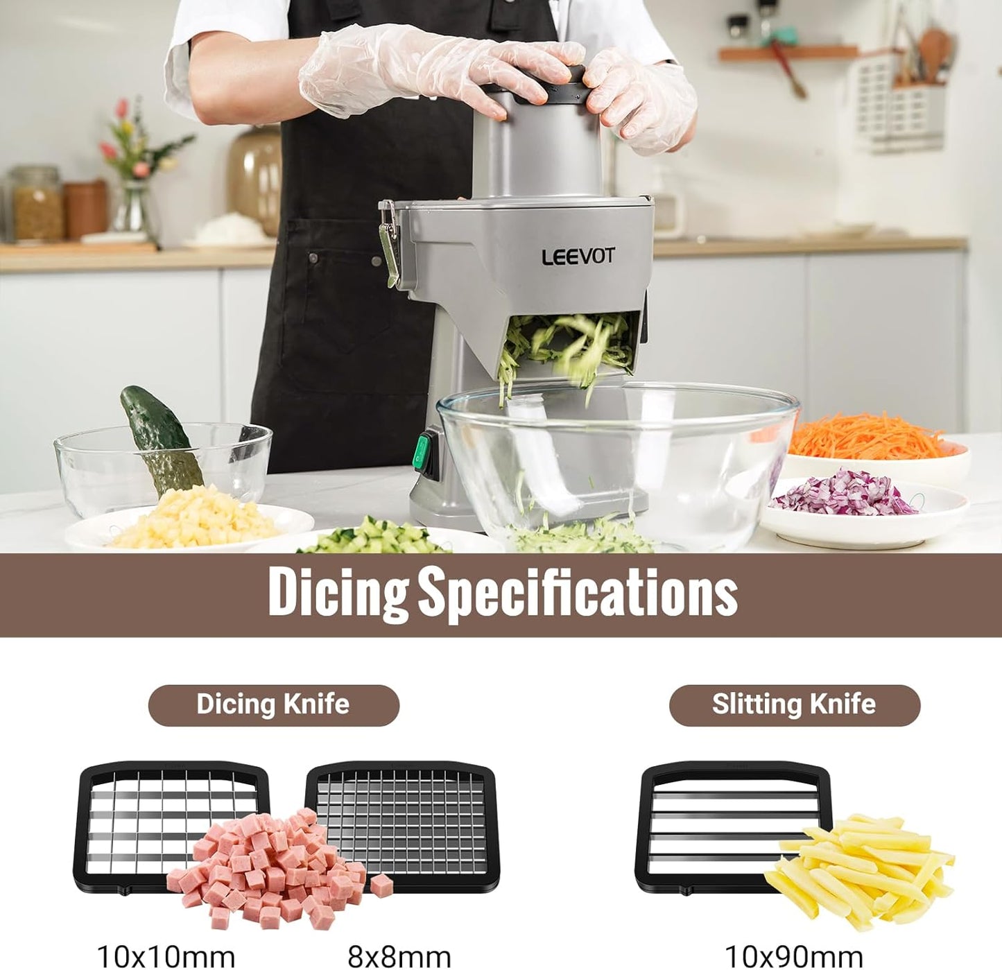 LEEVOT Commercial Vegetable Chopper 200W, Electric Food Processor for Slicing Dicing Shredding, Professional Veggie Cutter for Restaurant, Hotel School, Cafeteria, French Fry, Cheese Grater