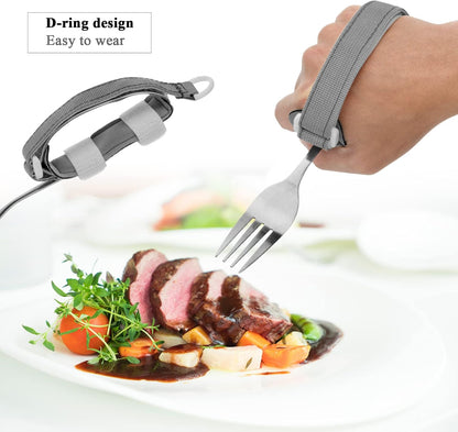 Beautyflier Spoon Fork Universal Cuff Utensil Adjustable Holder Strap for Holding Cutlery, Pens, Toothbrushes for Elderly or Individuals with Weak Grip (Black, Large Size)