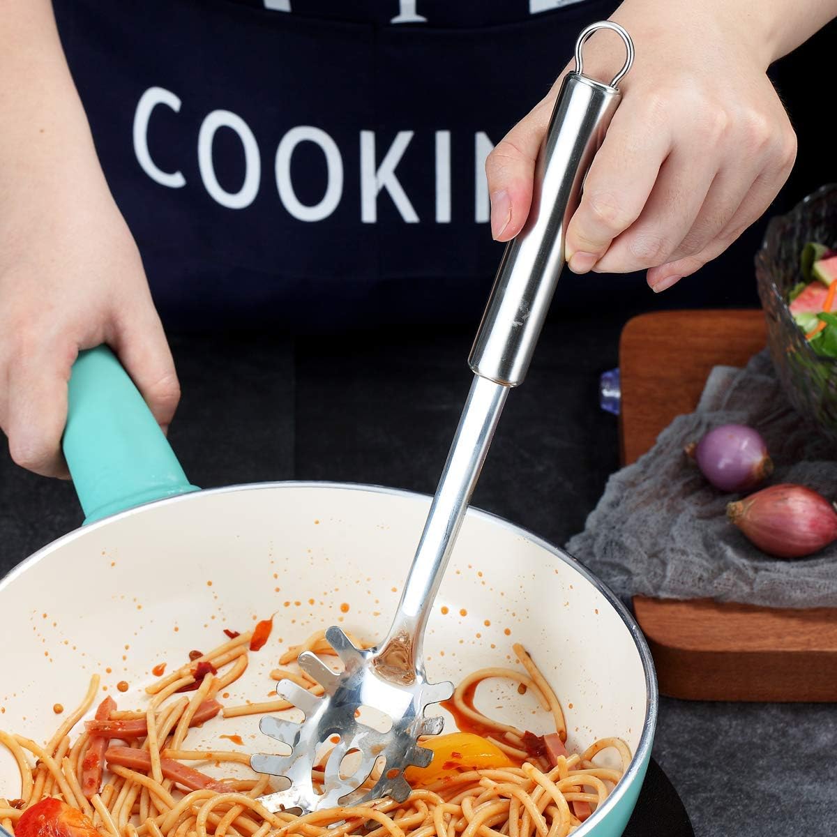 Berglander Pasta Fork, Stainless Steel Pasta Server, Spaghetti Spoon, Spaghetti Server, Noddle Fork, Heat Resistant (Silver)