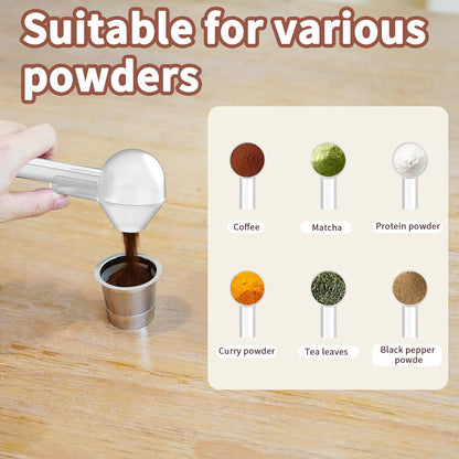 Coffee Scoop with Funnel for Ground Coffee, Protein Powder & Tea, for Reusable K Cup Refiller, 2TBSP Mess-Free, Funnel Design Prevents Spills (Black, 2-Pack)