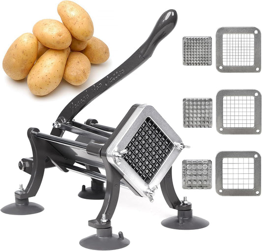 French Fry Cutter Commercial Potato Slicer with Suction Feet Complete Set, Includes 1/4", 3/8",1/2"