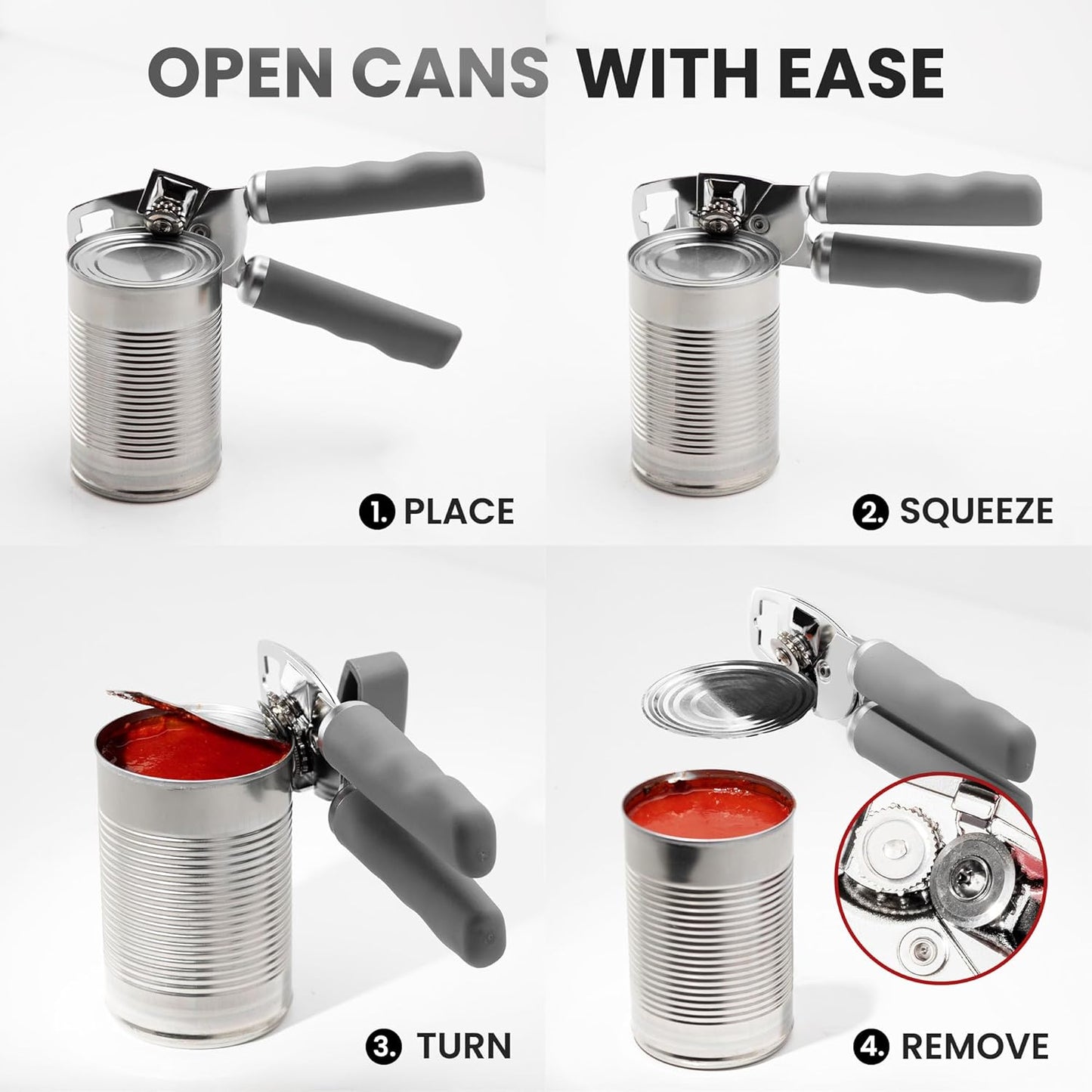 Zulay Kitchen Heavy Duty Stainless Steel Can Opener Manual with Bottle Opener - Rust Proof Manual Can Opener With Turn Knob & Comfy Soft Grip Handles - Black