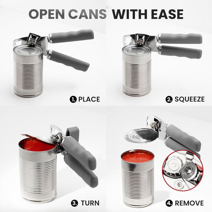 Zulay Kitchen Heavy Duty Stainless Steel Can Opener Manual with Bottle Opener - Rust Proof Manual Can Opener With Turn Knob & Comfy Soft Grip Handles - Cherry Red - Colors A