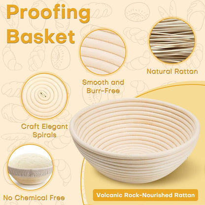 Sourdough Starter Kit, Sourdough Kit Include Banneton Proofing Basket, Sourdough Starter Jar, Bread Lame, Dough Scraper, Dough Whisk Scraper and Silicone Bread Sling