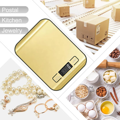 Digital Shipping Scale,Stainless Steel Panel, Accurate Portable Postal Scale for Packages, Small Business,Kitchen, Food, Handmade, Liquids, and Boutique (Rose Gold Battery(5kg/1g))