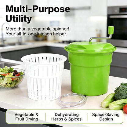 Heavy-Duty Vegetable Spinner, 12L Large Capacity Salad Dryer, Manual Lettuce Spinner for Commercial Catering, 3 Gallon Food-Grade Veggie Drainer for Restaurants, Food Trucks & Home Kitchens