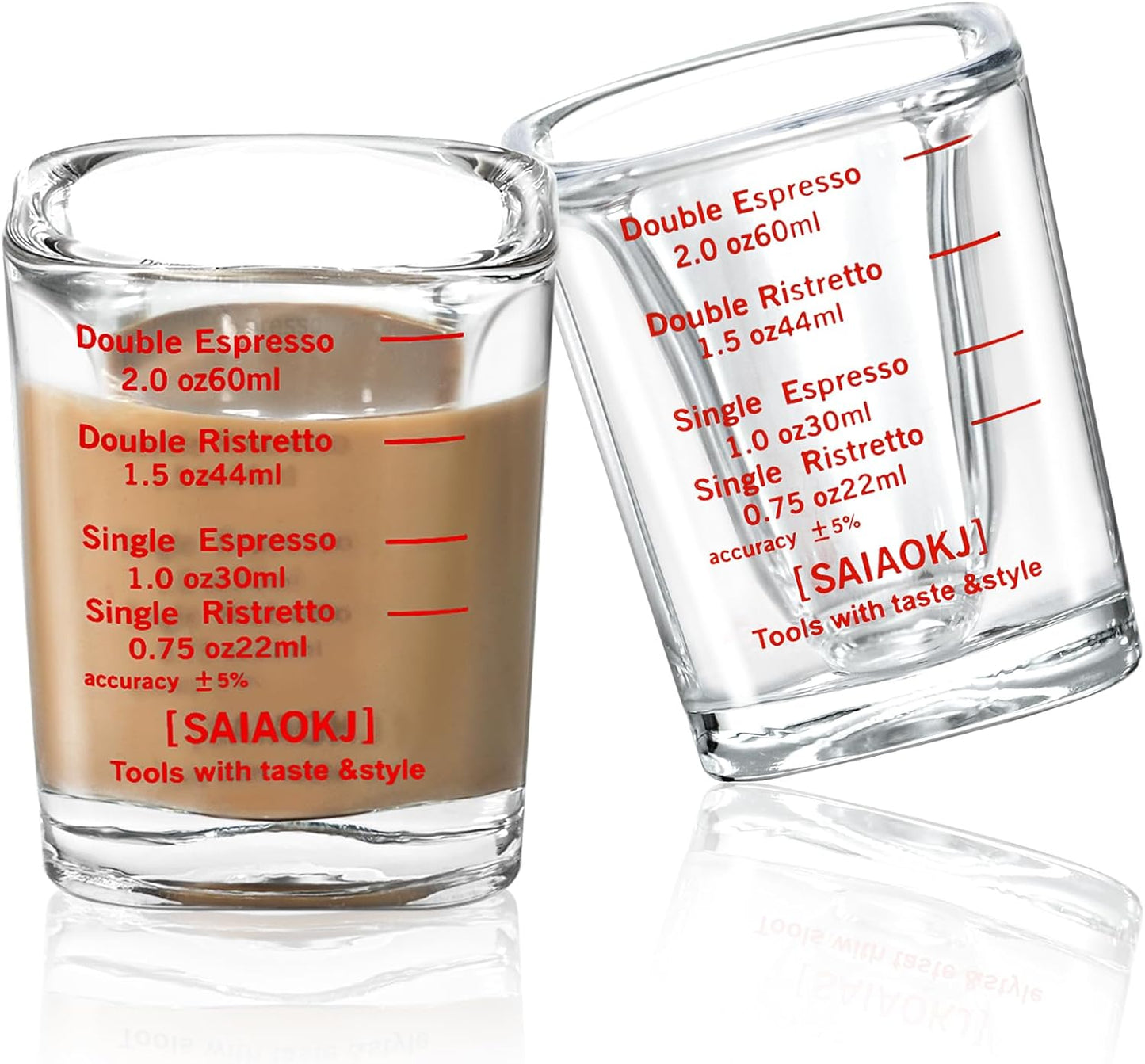 SAIAOKJ Shot Glasses Measuring Cup Set 2PACK Espresso Shot Glasses Liquid Heavy Glass 26-Incremental Measurement 1 OZ, 2 TBS, 6 TSP, 30 ML Kitchen Tools (Red)